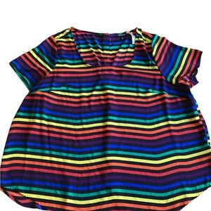 Women’s Plus Torrid Blouse Sz 2 22/24 2x Rainbow Stripes Button Back Shirt Top 8